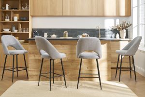 Tabourets de bar en tissu effet velours texturé gris H65 cm (lot de 2) COSETTE