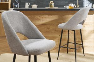 Tabourets de bar en tissu effet velours texturé gris H65 cm (lot de 2) COSETTE