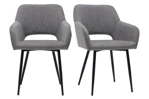 Chaises en tissu effet velours texturé gris et métal noir (lot de 2) LAURETTE