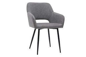 Chaises en tissu effet velours texturé gris et métal noir (lot de 2) LAURETTE