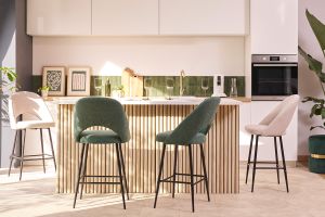 Tabourets de bar en tissu effet velours texturé vert H65 cm (lot de 2) COSETTE