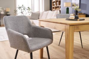 Chaises en tissu effet velours texturé gris et métal noir (lot de 2) LAURETTE