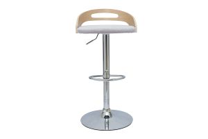 Tabouret de bar réglable design bois clair et tissu gris clair MANO