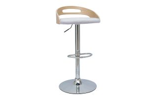 Tabouret de bar réglable design bois clair et tissu gris clair MANO
