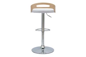 Tabouret de bar réglable design bois clair et tissu gris clair MANO