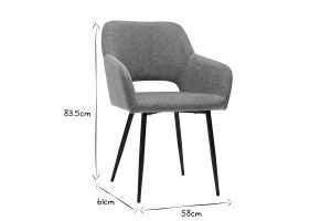 Chaises en tissu effet velours texturé gris et métal noir (lot de 2) LAURETTE