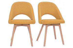 Chaises scandinaves en tissu effet velours texturé jaune moutarde et bois clair (lot de 2) COSETTE