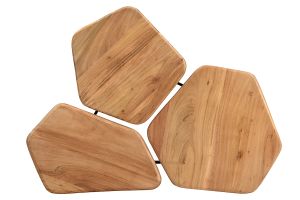 Table basse 3 plateaux bois massif et métal noir L95 cm SUZANE
