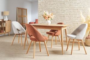 Chaises scandinaves en tissu effet velours texturé beige et bois clair (lot de 2) COSETTE