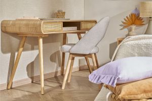 Chaises scandinaves en tissu effet velours texturé beige et bois clair (lot de 2) COSETTE