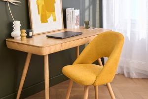 Chaises scandinaves en tissu effet velours texturé jaune moutarde et bois clair (lot de 2) COSETTE