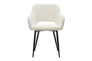 Chaises en tissu effet laine bouclée blanc cassé et métal noir (lot de 2) LAURETTE