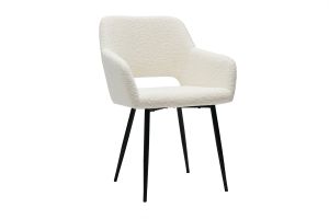 Chaises en tissu effet laine bouclée blanc cassé et métal noir (lot de 2) LAURETTE