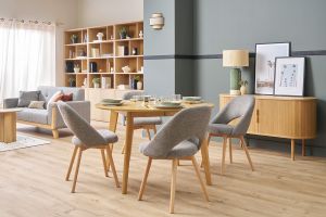 Chaises scandinaves en tissu effet velours texturé gris et bois clair (lot de 2) COSETTE