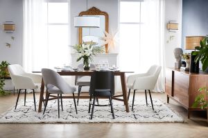 Chaises en tissu effet laine bouclée blanc cassé et métal noir (lot de 2) LAURETTE