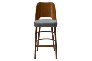 Tabouret de bar vintage noyer et tissu gris foncé H65 cm EDITO