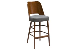 Tabouret de bar vintage noyer et tissu gris foncé H65 cm EDITO