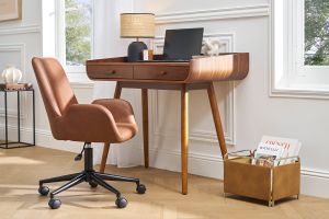 Chaise de bureau à roulettes marron et métal noir ALBAN