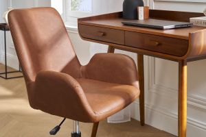 Chaise de bureau à roulettes marron et métal noir ALBAN