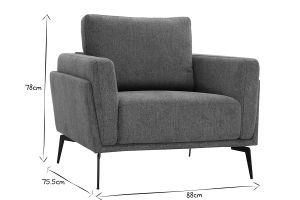 Fauteuil design en tissu effet velours texturé gris et métal noir MOSCO