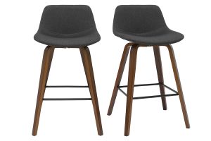 Tabourets de bar design gris foncé et noyer H65 cm (lot de 2) NONIE