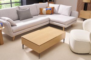 Table basse relevable rectangulaire bois clair finition chêne et métal noir L103 cm SEDA