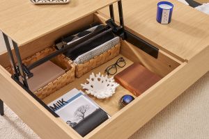 Table basse relevable rectangulaire bois clair finition chêne et métal noir L103 cm SEDA