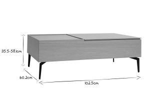 Table basse relevable rectangulaire bois clair finition chêne et métal noir L103 cm SEDA