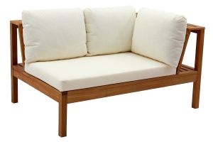 Salon de jardin d'angle 6 places en bois massif avec coussins déhoussables beige naturel BELIZE