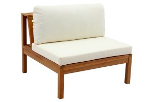 Salon de jardin d'angle 6 places en bois massif avec coussins déhoussables beige naturel BELIZE