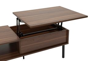 Table basse relevable rectangulaire bois foncé finition noyer et métal noir L100 cm KANE