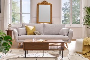 Table basse relevable rectangulaire bois foncé finition noyer et métal noir L100 cm KANE