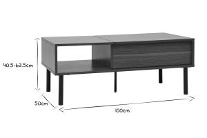 Table basse relevable rectangulaire bois foncé finition noyer et métal noir L100 cm KANE