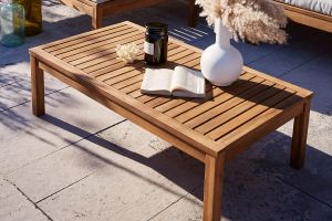 Salon de jardin d'angle 6 places en bois massif avec coussins déhoussables beige naturel BELIZE
