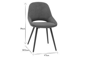 Chaises design en tissu effet velours gris et métal noir (lot de 2) BODEGA
