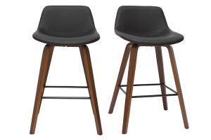 Tabourets de bar design noir et noyer H65 cm (lot de 2) NONIE