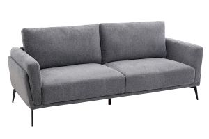 Canapé design 3 places en tissu effet velours texturé gris et métal noir MOSCO