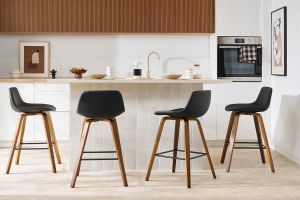 Tabourets de bar design noir et noyer H65 cm (lot de 2) NONIE