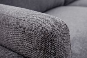 Canapé design 3 places en tissu effet velours texturé gris et métal noir MOSCO