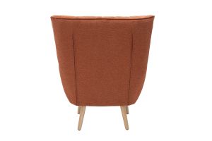 Fauteuil scandinave en tissu effet velours texturé terre brûlée et bois clair AVERY