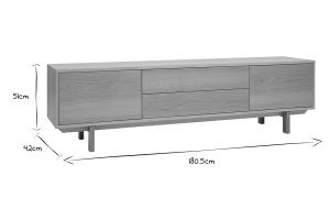 Meuble TV scandinave bois clair chêne 2 portes 2 tiroirs L180cm SID