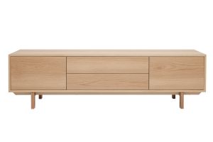 Meuble TV scandinave bois clair chêne 2 portes 2 tiroirs L180cm SID