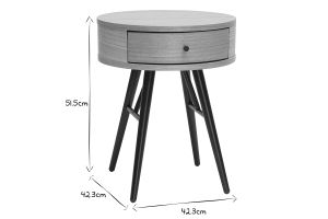 Table de chevet ronde avec tiroir bois clair et métal noir KORAL