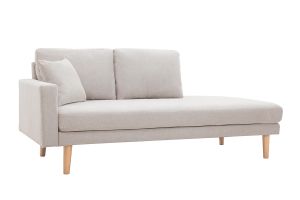 Méridienne scandinave en tissu effet velours texturé beige et bois clair BERTILLE