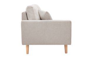 Méridienne scandinave en tissu effet velours texturé beige et bois clair BERTILLE
