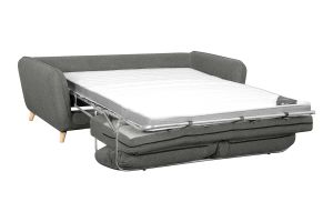 Canapé convertible scandinave 3 places en tissu gris anthracite et bois clair avec matelas 10 cm CREEP