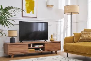 Meuble TV vintage bois foncé noyer 2 portes L180 cm FIFTIES