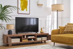 Meuble TV vintage bois foncé noyer 2 portes L180 cm FIFTIES