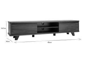Meuble TV vintage bois foncé noyer 2 portes L180 cm FIFTIES