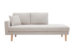 Méridienne scandinave en tissu effet velours texturé beige et bois clair BERTILLE